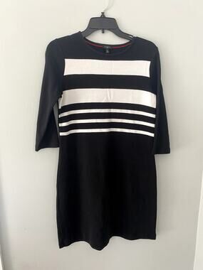 Talbots Petite Black & White Striped Long Sleeve 100% Cotton ColorBlock Dress Mp
